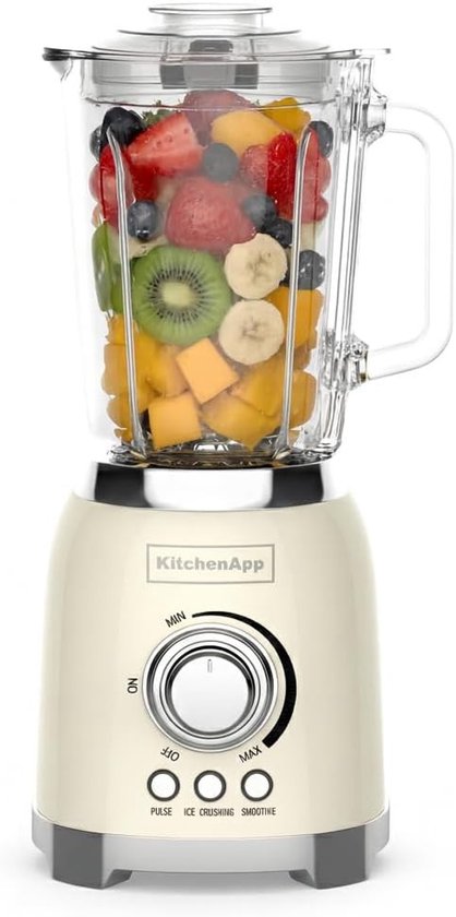 Blender - Beige - 1,5 L - Glazen Kan met 800W Motor - Voor Smoothies en Crushed Ice
