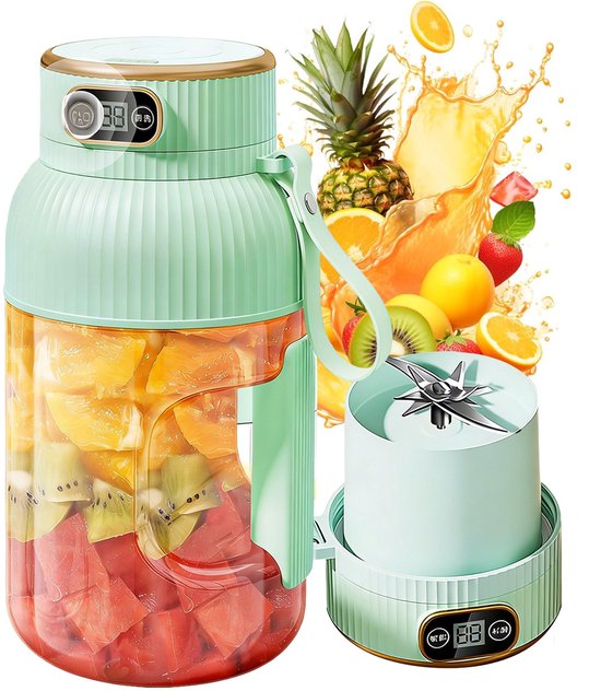 Blender Beker - Draadloze Persoonlijke Blender - Draagbare smoothieblender - Draagbare sapcentrifuge - 1.2L - Groen - 10 Messen & 3000mAh - Met LED-scherm & 2 Snelheden van Merkloos