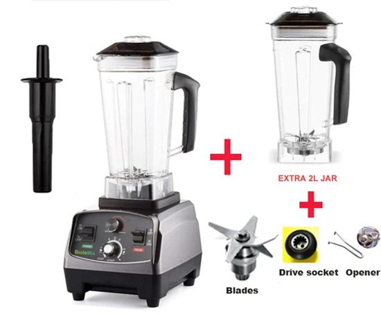 Blender - Blender Smoothie - Smoothie Maker - Foodprocessor - 2200W - Soepmaker - met Timer - 2L BPA-vrije Mengkan - Extra Pot en 3 Onderdelen van Biolomix
