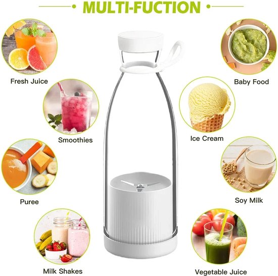 Blender - Draagbare Blender - 450ml - Smoothie Maker - Shake Maker - Wit van Blendin™