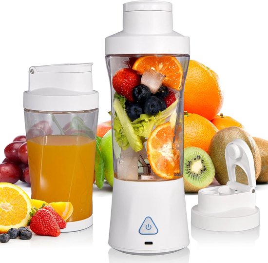 Blender - Draagbare Blender - mini blender - 700 ml (24 oz) met 360 watt vermogen - 6000 mAh zelfreinigende en BPA-vrije draagbare sapcentrifuge met 6 scherpe messen - ideaal voor smoothies en versgeperste sappen - Parelwit van Merkloos