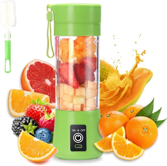 Blender, elektrisch, mini-mixer, smoothie, 380 ml, 6 3D-messen, oplaadbare USB-batterij (2000 mAh) (groen)