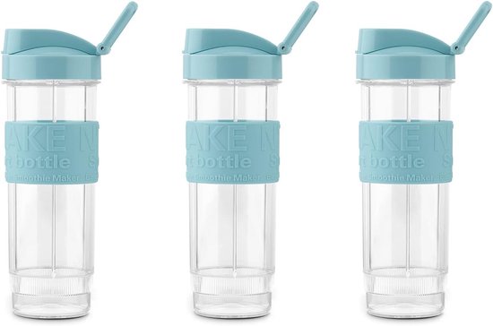 Blender Fles Set - Drinkbekers - Smoothie Maken - Drie Stijlvolle Flessen - 27x24x9 cm - Pastel Blauw van Merkloos