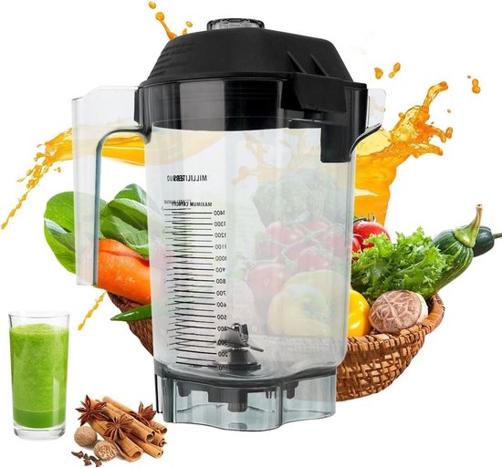 Blender Kan Vervanging - Reserve Kan - Smoothie Maken - Eenvoudig Ingrediënten Toevoegen - 48 Ounces - Zwart van Merkloos