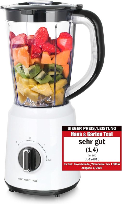 Blender met Crush Ice-functie, container van 1,5 liter, 2 snelheden + pulse-functie, meseenheid van roestvrij staal, veiligheidsschakelaar, gedeeltelijk vaatwasmachinebestendig, 500 watt, BL