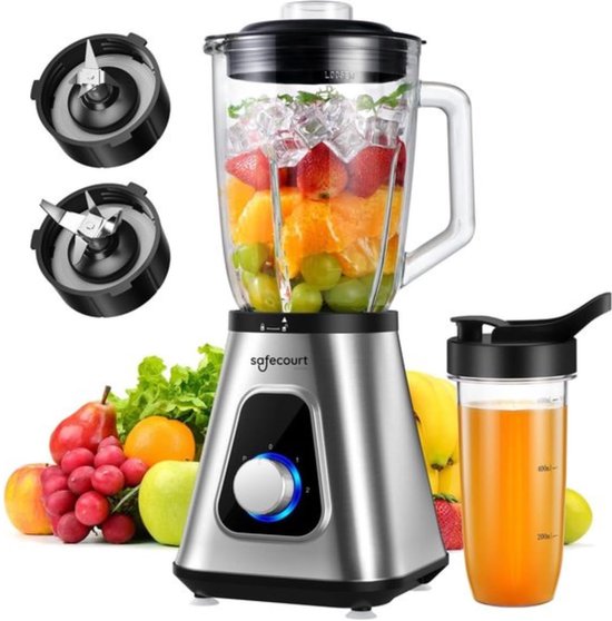 Blender met glazen kan 1,5L krachtige smoothie maker 1200W stil reinigen to-go beker roestvrij staal van Geen Mark