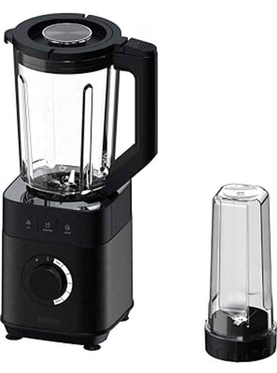 Blender met IJs Crush Functie, Smoothie Maker, 5 Variabele Snelheden, Automatische Reiniging, 1.7 L Glazen Kannetje, Persoonlijk Kannetje 0.6, 1200 W van Merkloos