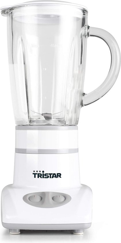 Blender - Professioneel - 0,45L - Glazen kan - Roestvrij stalen messen - Deksel met vulgat - 18W - Wit - van ProfiCook