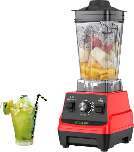 Blender - Smoothie Blender - Blender voor onderweg - Smoothiemaker - Smoothiemaker - 1800W- BPA-vrije dubbele pot van 1,8 liter en 0,6 liter- Rood van Merkloos