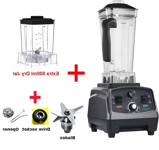 Blender - Smoothie Maker - Blender Smoothie - Foodprocessor - 2200W - 2L - BPA-vrije - Zes Mesbladen - Ice Crusher - Extra 500 ml DJ N 3PA van Merkloos