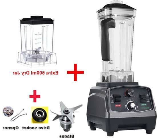 Blender - Smoothie Maker - Blender Smoothie - Foodprocessor - 2200W - 2L - BPA-vrije - Zes Mesbladen - Ice Crusher - Extra 500 ml DJ N 3PA van Blender