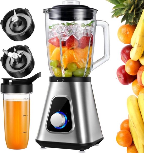 Blender - Smoothie Maker - Mixer - 1300W - 1.5L - Personal Blender - Combo voor Bevroren Fruitdranken, Sauzen - Zilver & Zwart van AMZCHEF