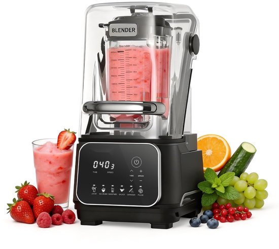 Blender Smoothie Maker - Staande Mixer 2L - 2200W Krachtige Motor - IJscrusher - Zelfreinigend - Instelbare Snelheid - 6 Programma's - Zwart van Blender
