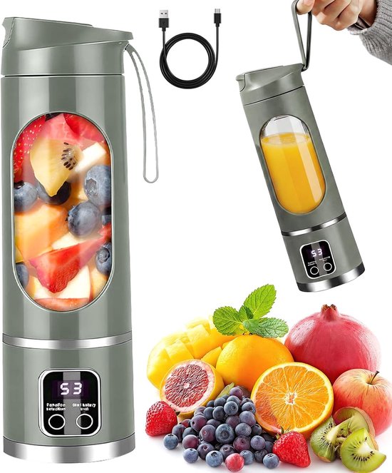 Blender smoothie maker to go, 450 ml draagbare blender, mini-blender met 12 messen en led-display, oplaadbare shakes en smoothie-maker, kleiner voor reizen, keuken, fitness (groen)