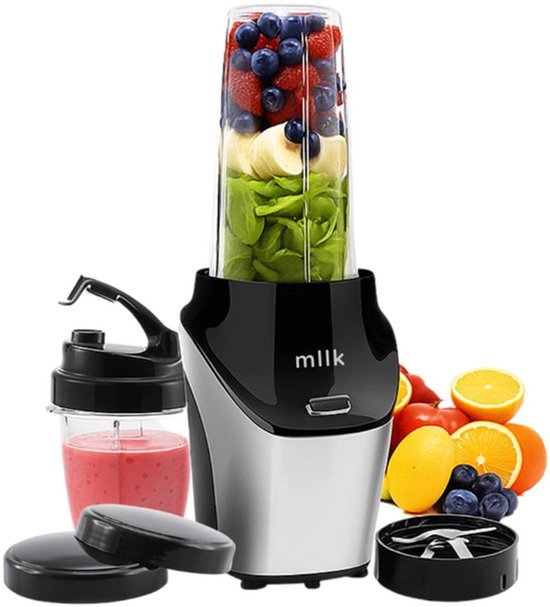 Blender To Go 1000 Watt Smoothie Maker 1 Liter – Met To Go Drinkbeker 450ml – Blenders 1000 ml incl. Accessoires - Smoothiemaker Zwart/RVS - 1000W van Merkloos