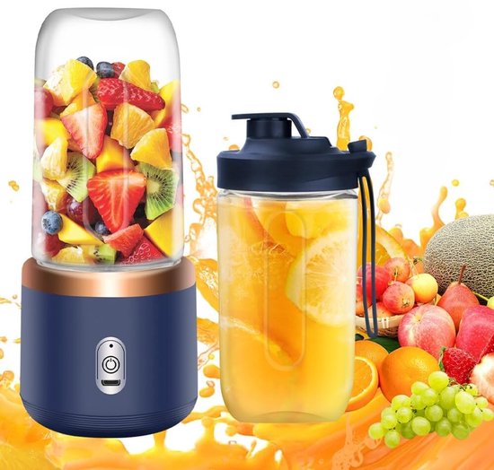Blender To Go - Smoothie Maker - Mini Blender - 400ML draagbare blender - USB-oplaadbare mixer smoothie maker to go - staande mixer klein - voor het bereiden van milkshakes, sappen, smoothies - blauw van Merkloos
