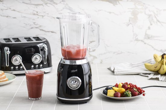Blender Zwart Retro OldScool 600W 1.5 liter - 2 snelheden + pulse van Bestron