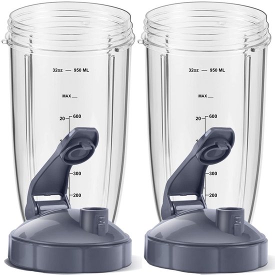 Blenderaccessoire - 4 Stuks - Vervangende Blenderbekers Geschikt Voor Nutribullet 600w/900w Blenders- 2x 32OZ Bekers Met 2x Flip Top To Go-Deksel - Extra Rubberen Pakking van Merkloos