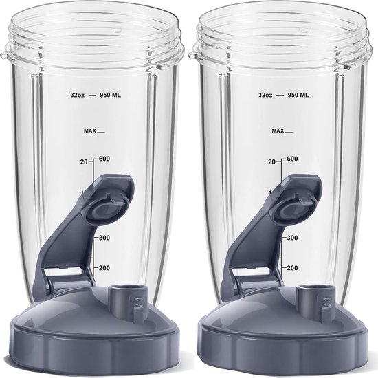 Blenderaccessoire - 4 Stuks - Vervangende Blenderbekers Geschikt Voor Nutribullet Blender - 2x 32OZ Bekers Met 2x Flip Top To Go-Deksel - Blenderaccessoires, Compatibel Met Geschikt Voor Nutri Bullet 600w/900w Blenders - Extra Rubberen Pakking van Coolego