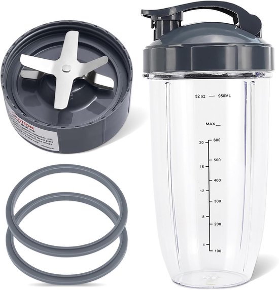 Blenderaccessoire - 5 Stuks - Compatibel Met Geschikt Voor Nutribullet 600w/900w Blenders - Inclusief Grote Beker Van 32 Oz, 1 Opklapbaar Draagdeksel, 1 Premium Extractormes, 2 rubberen pakkingen - Sapcentrifuge-accessoires van Nutribullet
