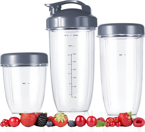 Blenderaccessoire - 5Stuk - Vervangende Blenderbekers Geschikt Voor Nutribullet Blender, 32oz/24oz/16oz Bekers Met Flip Top To Go-Deksel En Hersluitbare Vershouddeksel En Rubberen Pakking, Compatibel Met Geschikt Voor Nutri Bullet 600w/900w Blenders van Blenderaccessoire