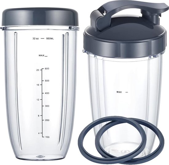 Blenderaccessoire - Vervangende blenderbekers Geschikt voor Nutribullet Blender, 32oz en 24oz bekers met Flip Top To Go-deksel en plat deksel en rubberen pakking, compatibel met Geschikt voor Nutri Bullet 600W/900W blenders (6 stuks) van Blenderaccessoire
