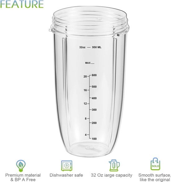Blenderaccessoires - 4-pack - Vervangende blenderbekers voor NutriBullet-blenders - 2x 32oz-bekers met 2x opklapdeksels - 2x rubberen ringen - 1 bekerring - Blenderaccessoires compatibel met NutriBullet 600w/900w-blenders van Merkloos