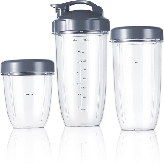 Blenderaccessoires - 5-delige set - Mengbekers voor Nutribulet 600W/900W blenders - Vervangende bekers van 530 ml, 710 ml en 940 ml - Met klapdeksels - Herbruikbaar - Voor Nutribulet 600W/900W blenders
