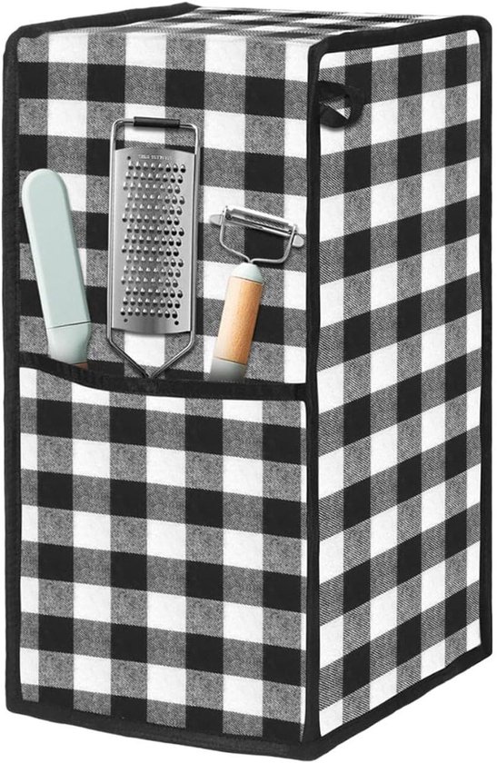 Blenderhoes - Keukenapparaat hoes - Keuken organiseren - Met accessoiretas - 23 x 18 x 42 cm - Zwart-wit geruit