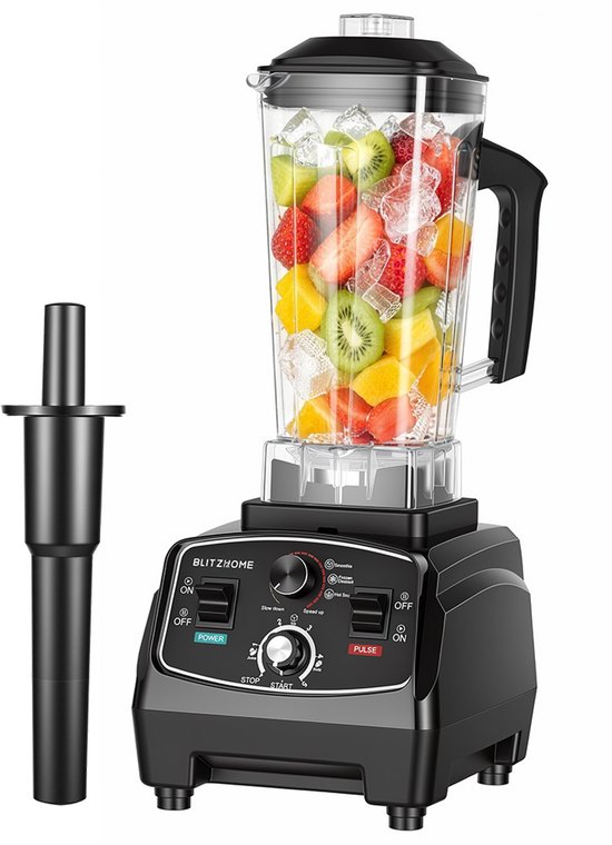BlitzHome BH-200D Professionele Blender 1600W - 2L BPA-vrije Blenderkan - 9 Snelheden - Timer 1-5 min - Smoothies, Soep, IJs Crushen & Noten - Zwart