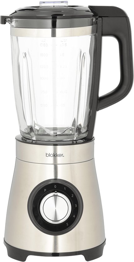 Blokker Blender Smoothie Maker RVS 1,75 Liter – Fruitmixer voor Echte Smoothie Makers – Powerblender 1000W - Pulsstand voor Bevroren Fruit - Onderdelen Vaatwasser Bestendig