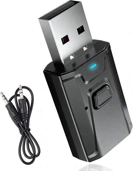 Bluetooth 5.0 Audio Transmitter en Ontvanger voor TV, Auto en PC - Draadloze 3.5mm AUX Adapter met Helder Geluid en Eenvoudige Plug & Play Verbinding