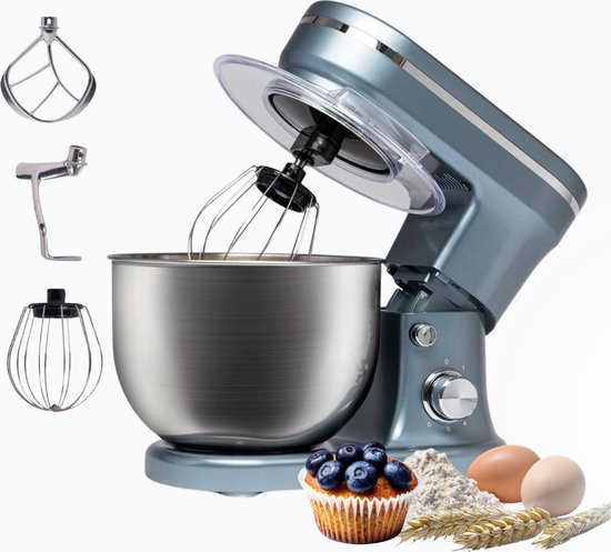 BluMill Keukenmixer - 1200W - 6 Snelheden - 5L - Metallic Blauw van BluMill