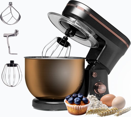 BluMill Keukenmixer - Foodprocessor - RVS - 1200 W - 6 Snelheden - 5 L - Incl. Accessoires - Zwart / Rosé Goud van BluMill