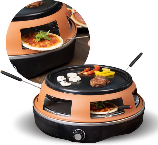 BluMill Pizza Oven en Gourmetstel - 2 in 1 - 6 Persoons - Mini Pizza Oven - Temperatuurregelaar - Incl. Spatels - 1200W