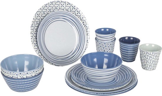 Bo-Camp - Servies - Mix & Match- 16 Stuks - Blauw van Bo-Camp