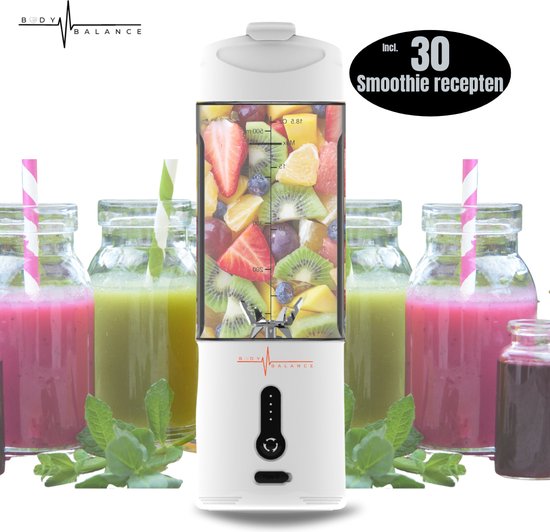BodyBalance - Draagbare Blender To Go - Smoothie Mini Blender - Draadloos - Wit - 630ML - Portable van BodyBalance