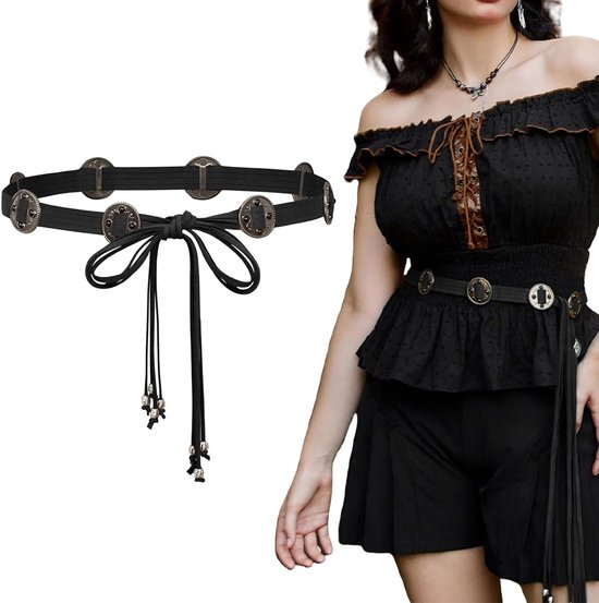 Bohemian stijl tailleband voor dames, Renaissance tailleband voor jurken, knoopriem en crossbody accessoire met lange touwring