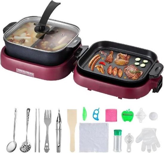 Bolt Edge Elektrische Hotpot - Chinese Fondue Pan - 2 Vaks - Inclusief Grill