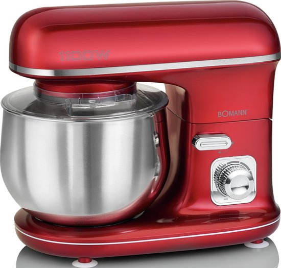 Bomann KM 6010 CB - Keukenmachine - 1100 W - 5L - Rood, Roestvrijstaal kneedmachine van Bomann