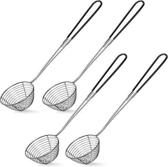 Bondoo Fondue netjes 4 stuks - Hotpot - Schuimspaan - Chinese fondue - Hotpot zeef - Chinees fondue zeefjes - Fonduezeefjes - Hotpot lepel Roestvrij staal - met handgreep - Ø6,5cm - Zwart van Bondoo