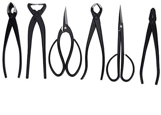 Bonsai Tool Kit, 6 Pcs Multifunctional Bonsai Plant Tree Scissors Wire Puller Cutting Scissors Trimming Cutting Tool Set with Storage Bag van Merkloos