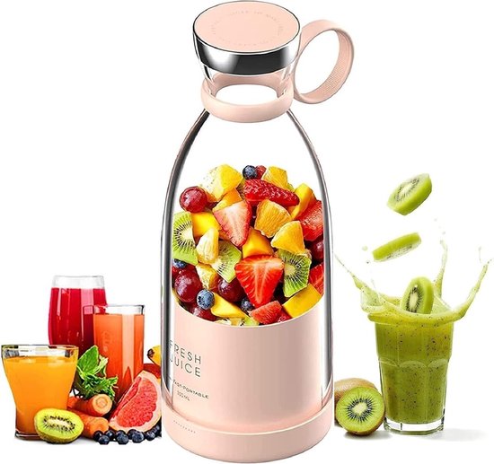 Borvat® Draadloze Mini Blender To Go – 350 ml – Smoothie Maker – USB Oplaadbaar – Voor Gezonde Drankjes – Portable Blender – Compact en Handig-Roze van Merkloos