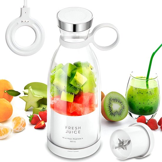 Borvat® Draadloze Mini Blender To Go - 350 ml - Smoothie Maker - USB Oplaadbaar - Voor Gezonde Drankjes - Portable Blender -Compact en Handig– Wit van Merkloos