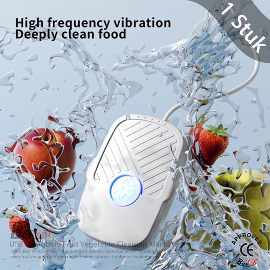 Borvat® - USB Draagbare Fruit Vegetable Cleaning Machine High Frequency Ultrasone Keuken Wassen Componenten Waterdichte Wasmachine - Wit van Borvat