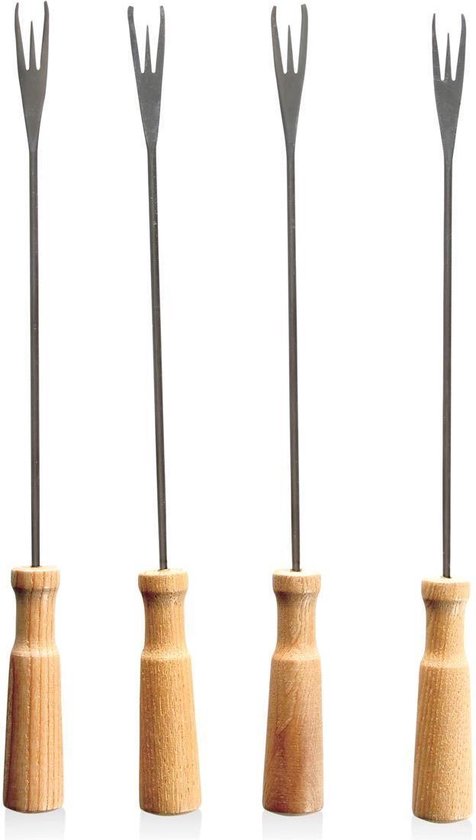 Boska Fonduevorken Oslo - Set van 4 Vorkjes - met Extra Grip - Zilver/Bruin van Boska