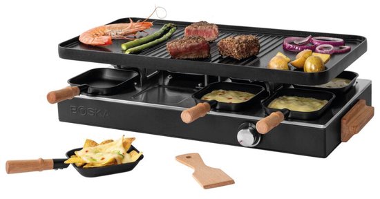 BOSKA Gourmet Party - Gourmetstel voor 8 Personen - Met omkeerbare grillplaat - Beukenhout en Staal