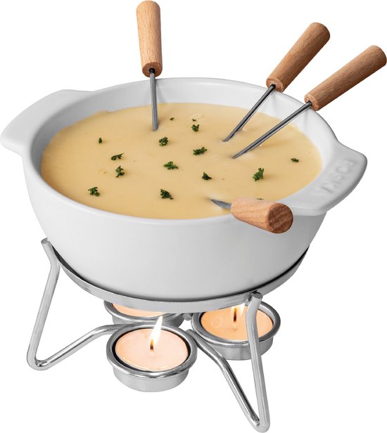 Boska Kaasfondueset Party - Magnetron bestendig - Keramiek - Wit - 750 ml van Boska