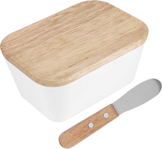 Boterdoos Met Houten Deksel - Grote Botercontainer Voor Aanrechttop - Inclusief Verspreidingsmes - Perfect Voor Keuken - ShopVlot