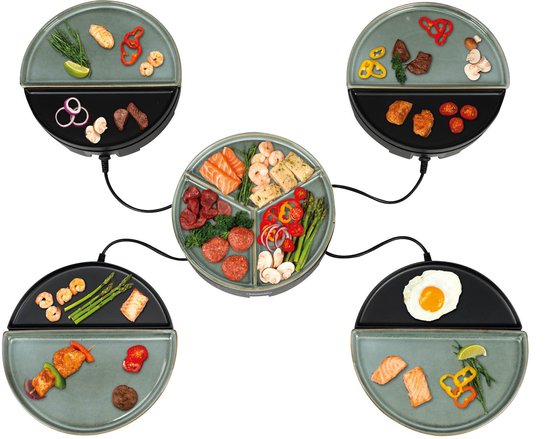 Bourgini Chef's Dinner Party Gourmetstel - Glazed Grey – 4 Personen – Bakplaat – PFAS-vrij – Vaatwasserbestendig - Uitbreidingsset verkrijgbaar
